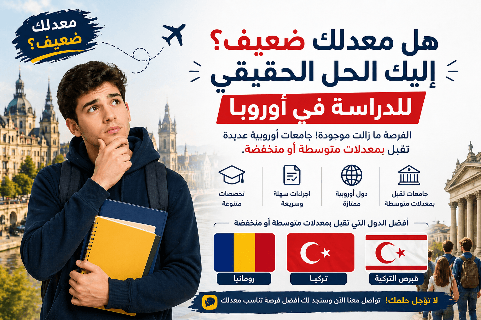 هل معدلك ضعيف؟ إليك الحل الحقيقي للدراسة في أوروبا